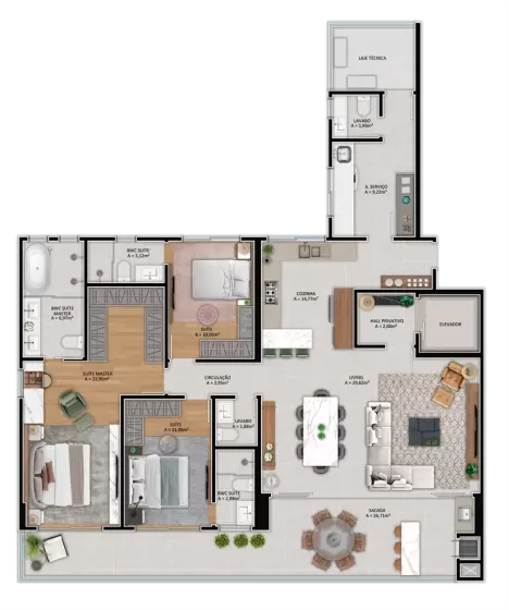 planta Apartamento Final 1 - Sacada Estendida