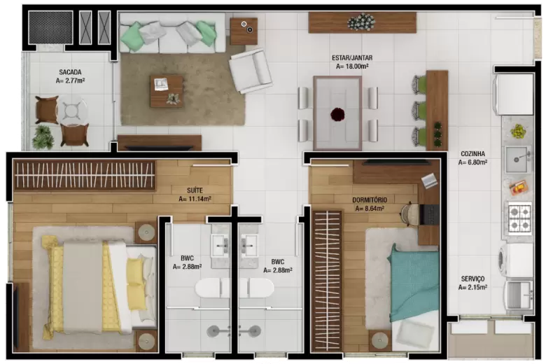 planta Apartamento final 1, 2, 4 e 5